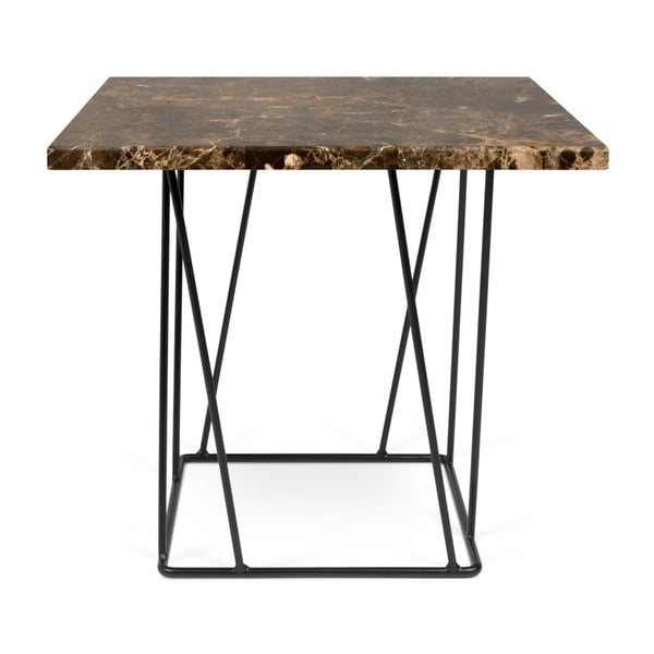 Brązowy stolik marmurowy z czarnymi nogami TemaHome Helix, 50x50 cm