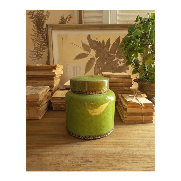 Zielony wazon ceramiczny z pokrywką Orchidea Milano, 21 cm