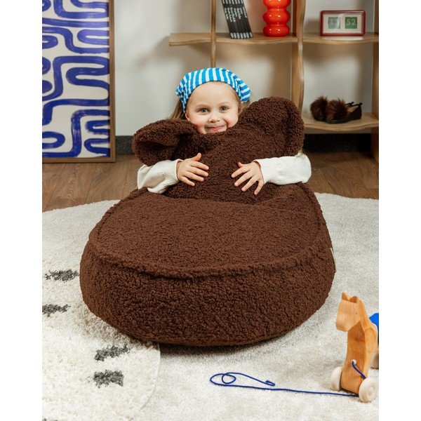 Ciemnobrązowy dziecięcy worek do siedzenia z materiału bouclé Warm Hazel – Wigiwama-image-4