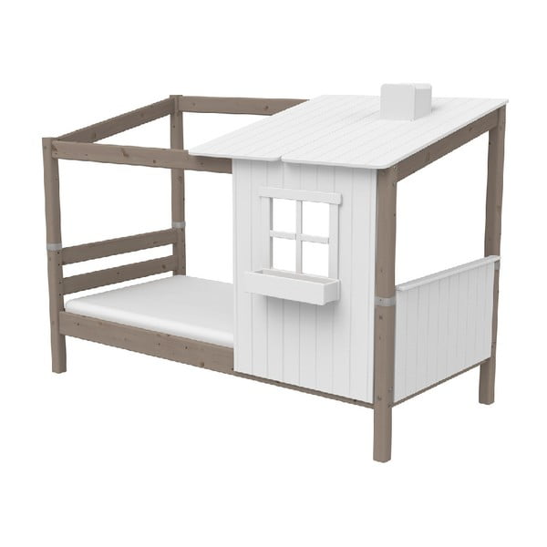 Brązowo-białe łóżko w kształcie domu z drewna sosnowego Flexa Classic Tree House, 90x200 cm