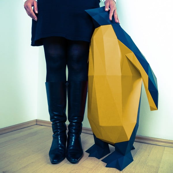 Papierowa rzeźba Pingwin XL, czarno-złota