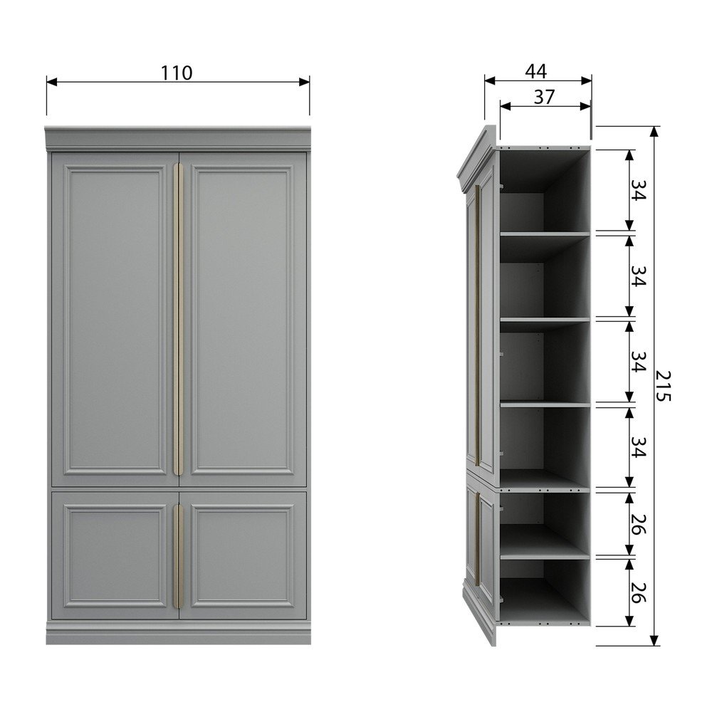 Jasnoszara szafa z litego drewna sosnowego 110x215x44 cm Organize – WOOOD (zdjęcie 4)