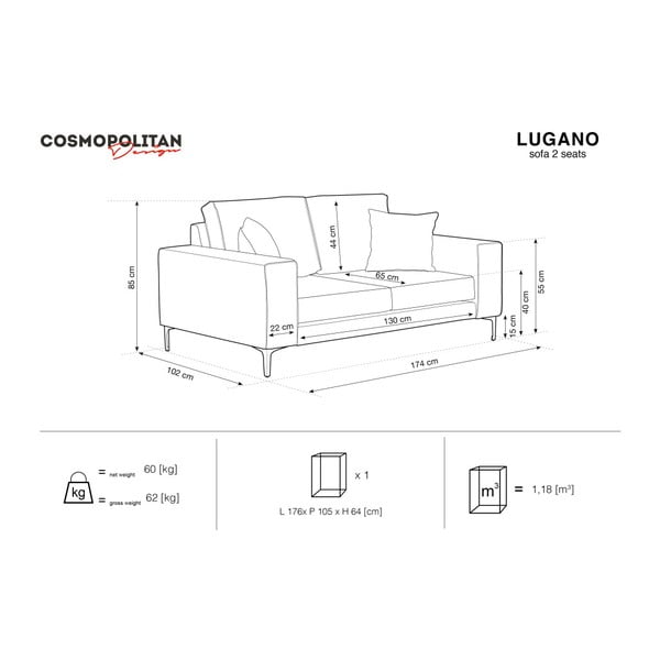 Beżowa sofa 2-osobowa Cosmopolitan Design Lugano-image-2
