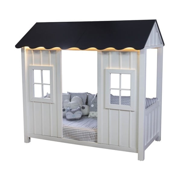 Biało-szare dziecięce łóżko 1-osobowe w kształcie domu Mezzo Anka, 90x190 cm