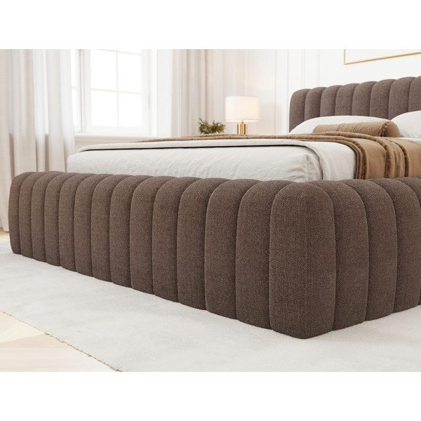 Brązowe tapicerowane łóżko dwuosobowe ze schowkiem ze stelażem 160x200 cm Carilla – ELTAP-image-4