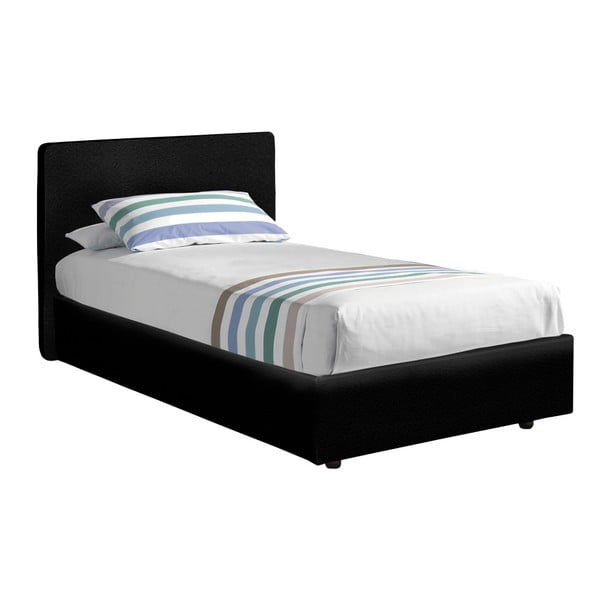 Czarne łóżko jednoosobowe tapicerowane skórą ekologiczną 13Casa Ninfea, 80 x 190 cm
