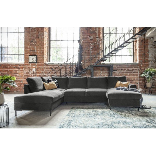 Ciemnoszara aksamitna rozkładana sofa w kształcie litery "U" Miuform Lofty Lilly, lewostronna-image-4