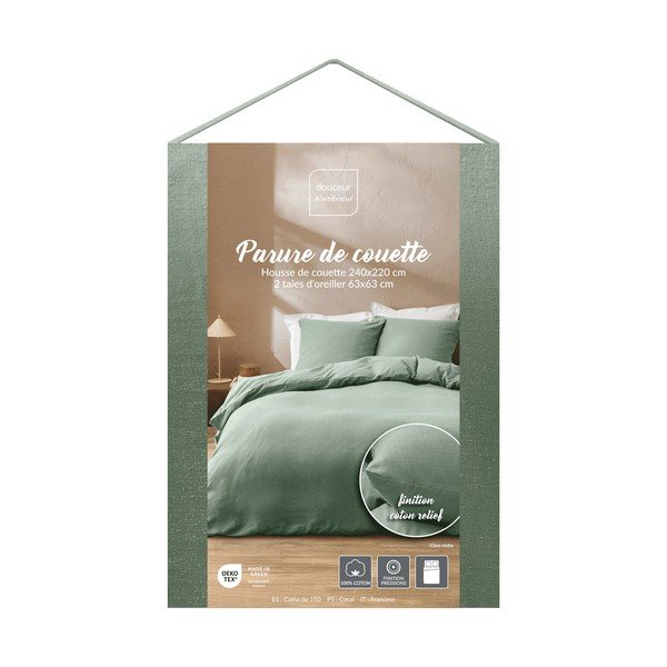 Zielona bawełniana pościel dwuosobowa 3-częściowa 240x220 cm Clara – douceur d'intérieur-image-4