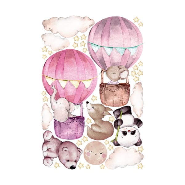 Różowe dziecięce naklejki ścienne Ambiance Balloons and Stars-image-2