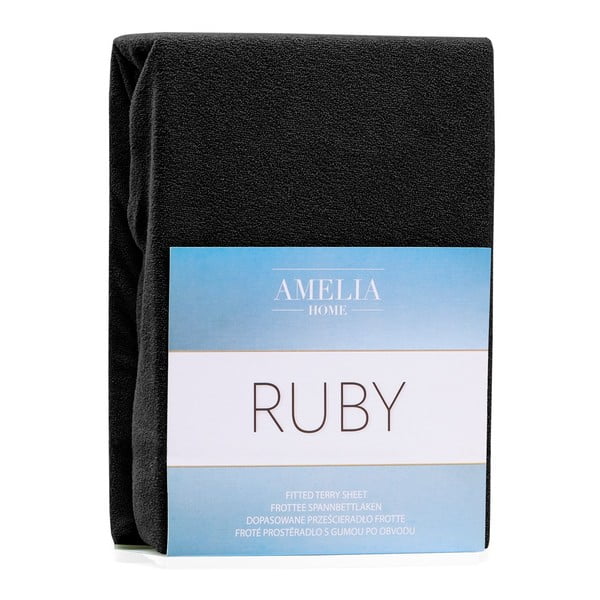 Czarne prześcieradło frotte z gumką 240x220 cm Ruby – AmeliaHome-image-2