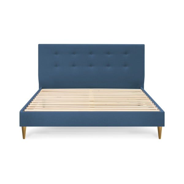 Niebieske tapicerowane łóżko dwuosobowe ze stelażem 180x200 cm Rory – Bobochic Paris-image-2