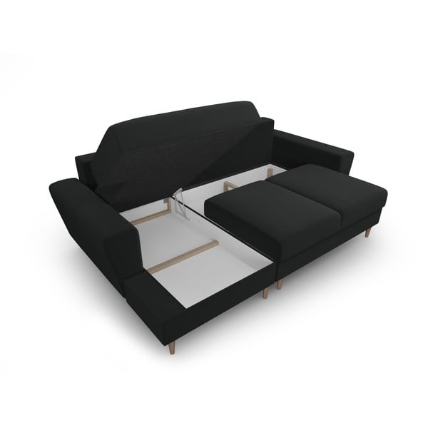 Czarny aksamitny rozkładany narożnik ze schowkiem (lewostronny/z szezlongiem) Kyoto – Cosmopolitan Design-image-3