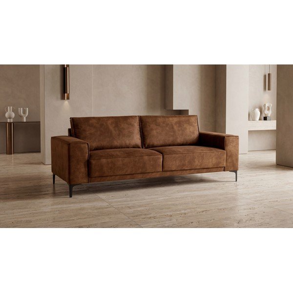Koniakowa sofa z imitacji skóry 224 cm Copenhagen – Scandic-image-4