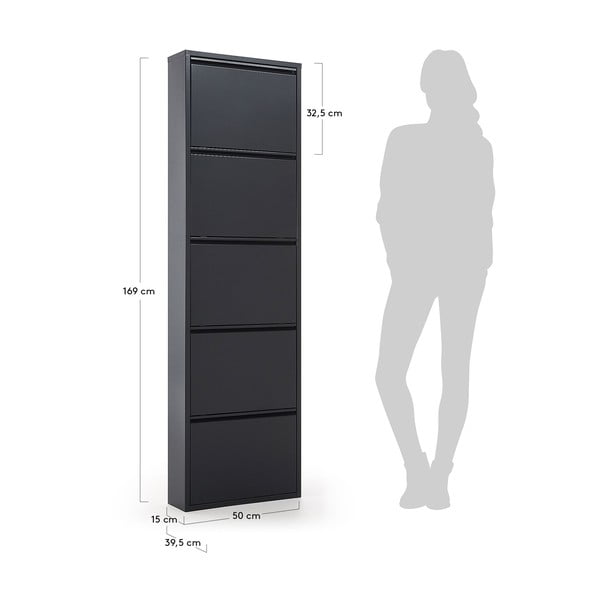Antracytowa metalowa uchylna szafka na buty 50x169x15 cm Ode – Kave Home-image-2
