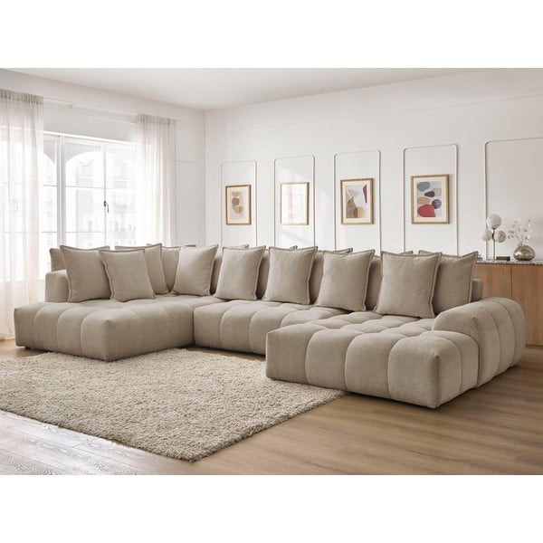 Szarobrązowy rozkładany/ze schowkiem narożnik z tkaniny szenilowej (lewostronny/w kształcie litery U) Everest – Bobochic Paris-image-1