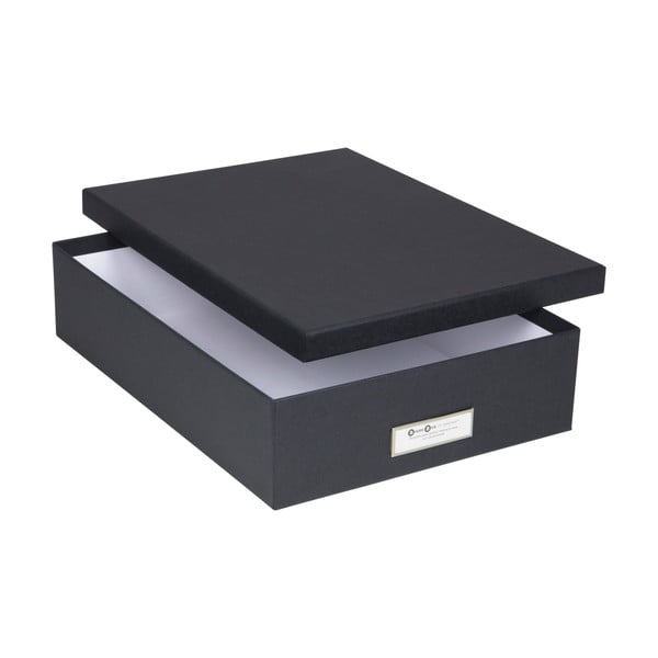 Ciemnoszare pudełko na dokumenty z etykietą Bigso Box of Sweden Oskar, A4-image-3