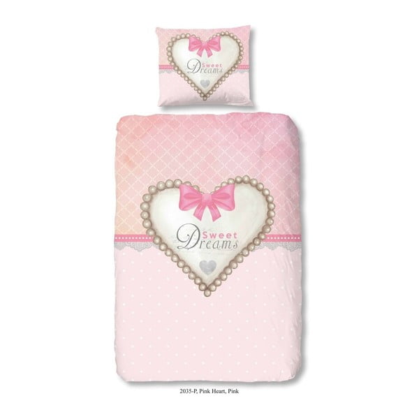 Dziecięca pościel jednoosobowa z czystej bawełny Muller Textiels Pink Heart, 140x200 cm