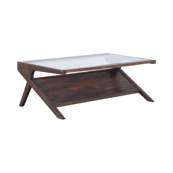 Stolik ze szklanym blatem w ciemnym naturalnym kolorze 70x112 cm Yuki – Light & Living