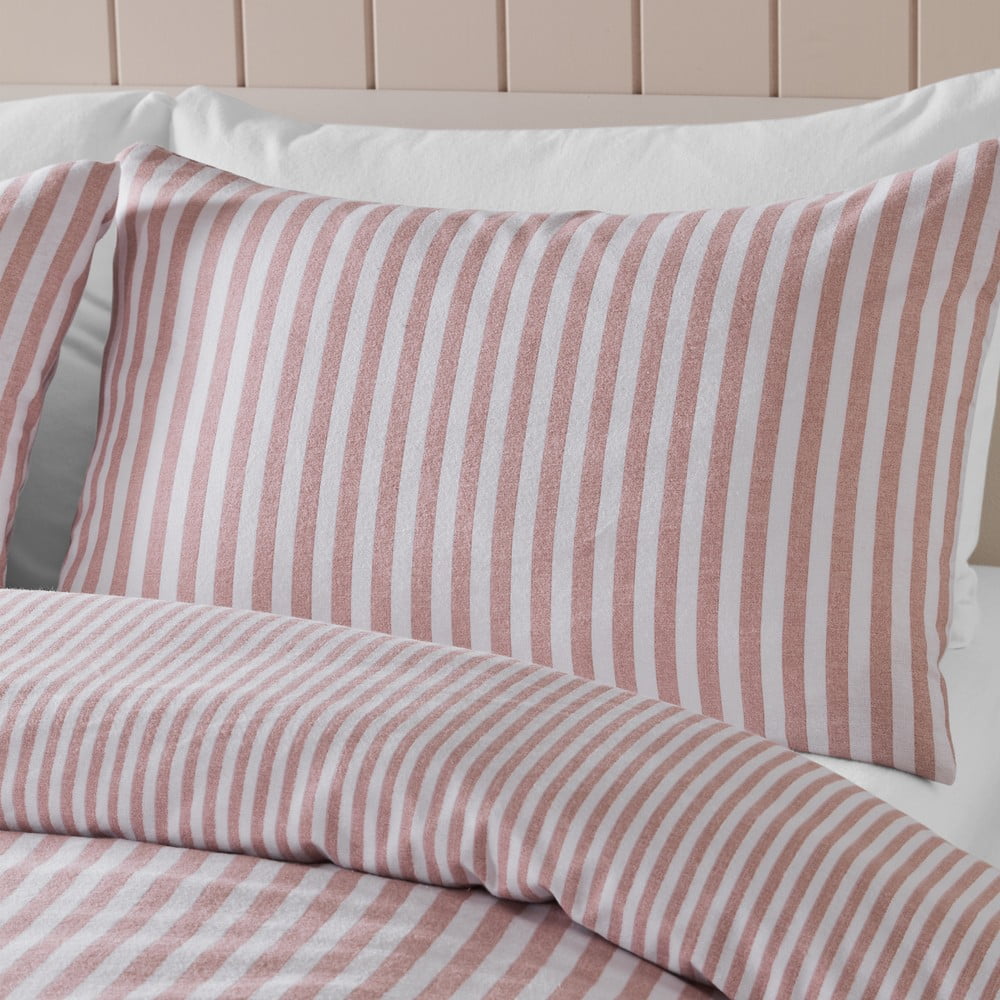 Różowa flanelowa pościel dwuosobowa 230x220 cm Stripe – Catherine Lansfield (zdjęcie 4)