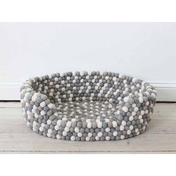 Jasnoszaro-białe kulkowe wełniane legowisko dla zwierząt Wooldot Ball Pet Basket, 60x40 cm