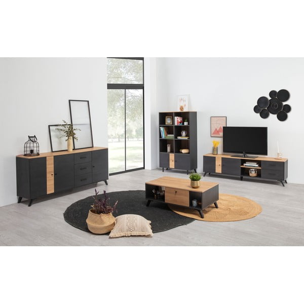 Czarna szafka pod TV w dekorze dębu 181x53 cm Texas – Marckeric-image-1