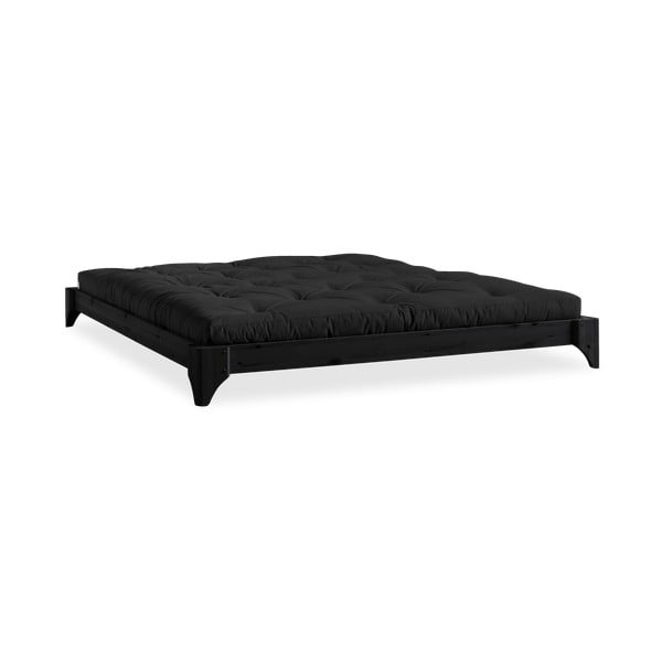 Łóżko dwuosobowe z drewna sosnowego z materacem Karup Design Elan Double Latex Black/Black, 140x200 cm