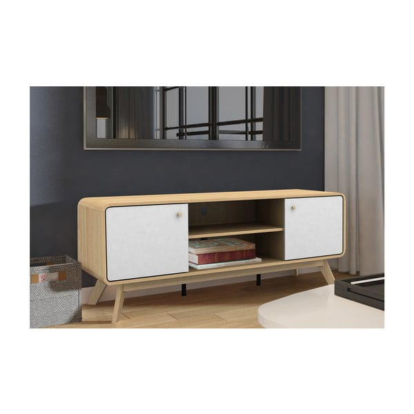 Biało-naturalna szafka pod TV w dekorze dębu 140x53 cm Caitlin – Støraa-image-4