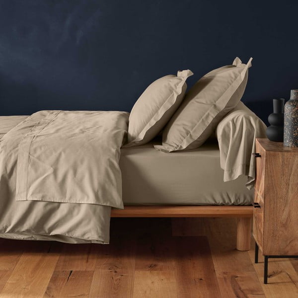 Jasnobrązowe bawełniane prześcieradło z gumką 160x200 cm Lina – douceur d'intérieur-image-1