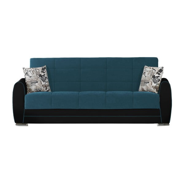Czarno-turkusowa trzyosobowa sofa rozkładana ze schowkiem Esidra Rest