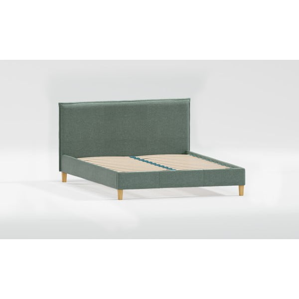 Zielone tapicerowane łóżko dwuosobowe ze stelażem 140x200 cm Tina – Ropez