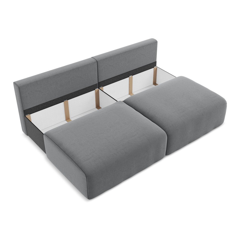 Szara aksamitna rozkładana sofa ze schowkiem 216 cm Kalena – Makamii (zdjęcie 7)
