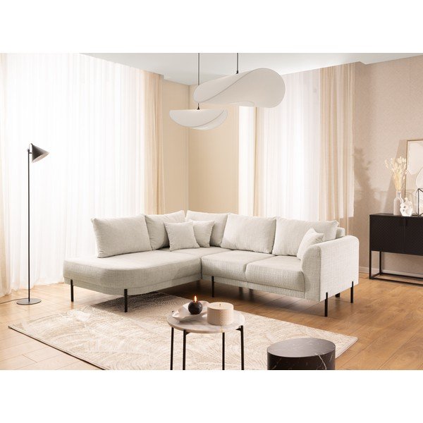 Beżowy narożnik z tkaniny szenilowej (lewostronny/w kształcie litery L) Mauris  – Ropez-image-1