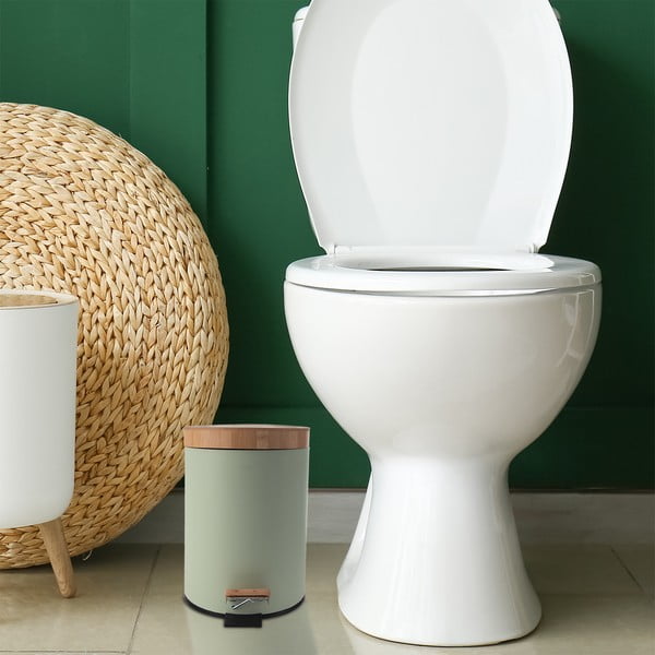 Jasnozielony metalowy kosz na śmieci z pedałem 3 l Greenish – Orion-image-1