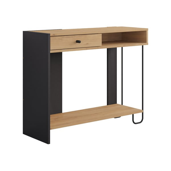 Czarno-naturalna konsola z blatem w dekorze dębu 35x100 cm Saturne – Marckeric-image-2