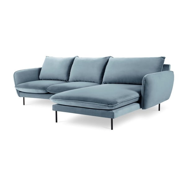 Jasnoniebieska narożna aksamitna sofa prawostronna Cosmopolitan Design Vienna
