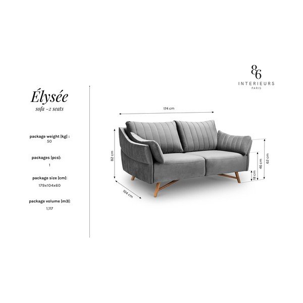 Żółta sofa z aksamitnym obiciem Interieurs 86 Elysée, 174 cm-image-2