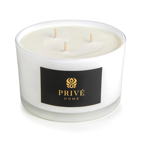 Biała świeca zapachowa Privé Home Safran – Ambre Noir, czas palenia 45 h