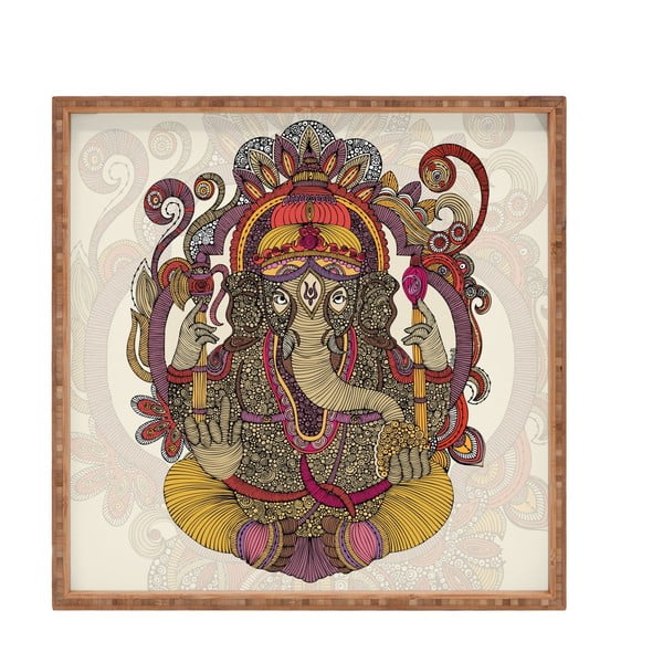 Drewniana taca dekoracyjna Ganesha, 40x40 cm