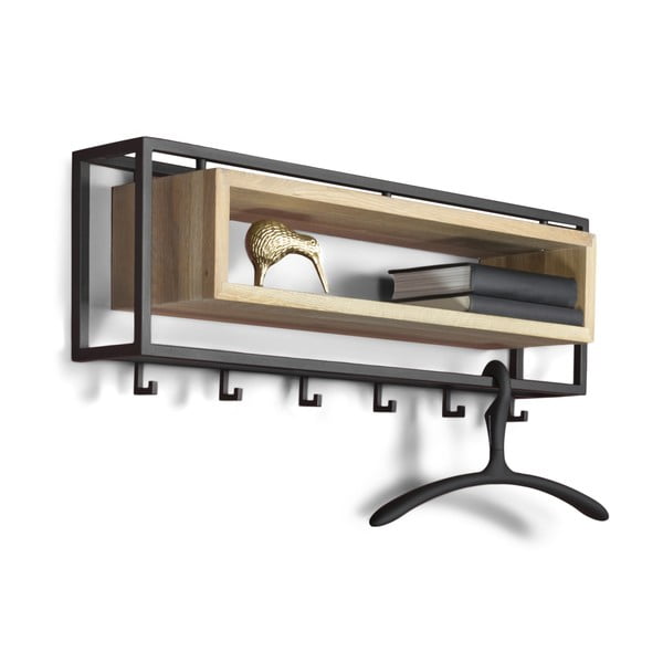 Czarny/w naturalnym kolorze metalowy wieszak ścienny z półką 78 cm School – Spinder Design-image-2