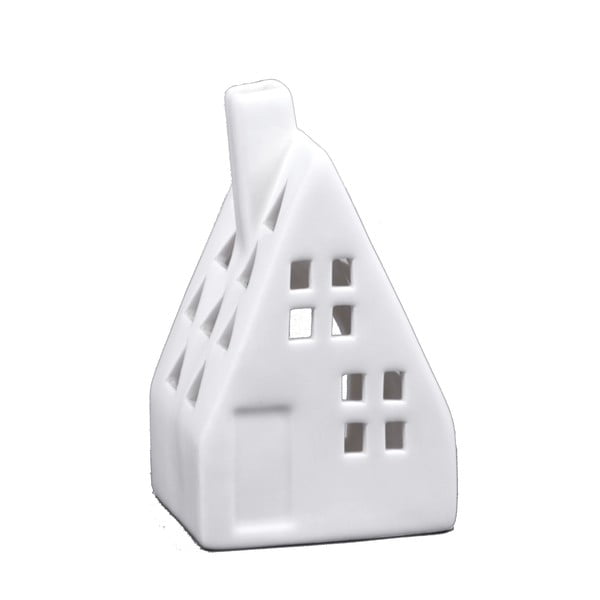 Biały świecznik porcelanowy w kształcie domku Ego Dekor, wys. 13 cm