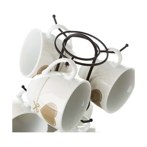 Zestaw 6 filiżanek ze spodkami na metalowym stojaku Unimasa Heart-image-3