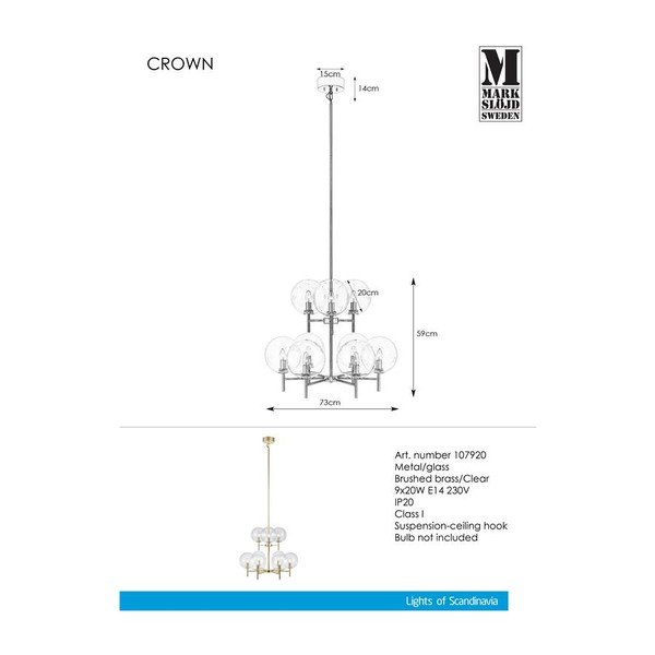 Lampa wisząca Markslöjd Crown Pendant L Clear, 9L-image-1