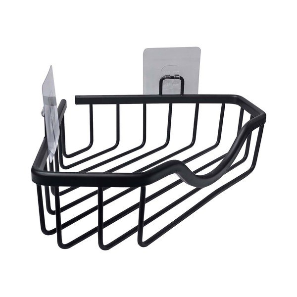 Aluminiowa narożna półka łazienkowa w kolorze matowej czerni bez wiercenia Filaire Aluminium – douceur d'intérieur-image-1