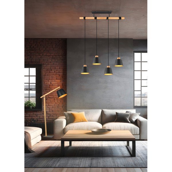 Czarno-naturalna lampa wisząca z metalowym kloszem ø 18 cm Harris – Trio-image-3