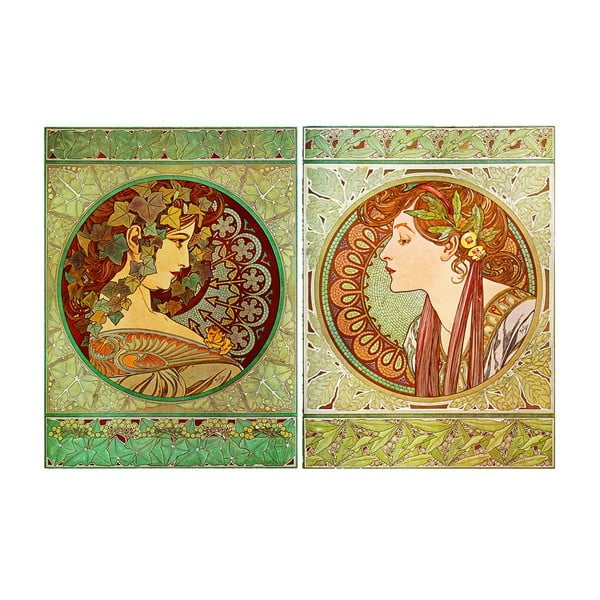 Zestaw 2 obrazów "Ivy and Laurel" (Alfons Mucha), 40x55 cm