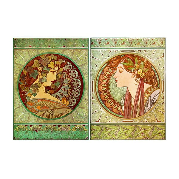 Zestaw 2 obrazów "Ivy and Laurel" (Alfons Mucha), 60x80 cm