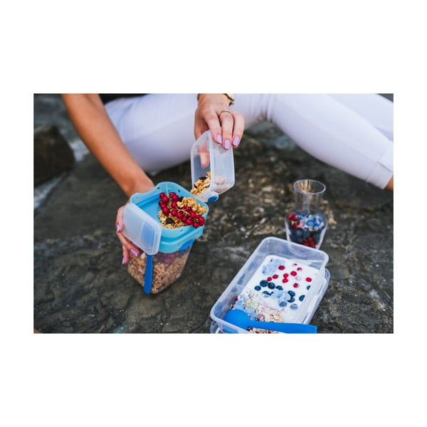 Niebieski pojemnik na przekąskę i obiad ze sztućcami, Vialli Design, 650ml+230m-image-3