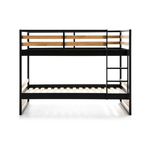 Czarno-brązowe łóżko piętrowe dla dzieci z konstrukcją z drewna sosnowego Marckeric Manhattan, 90x190 cm