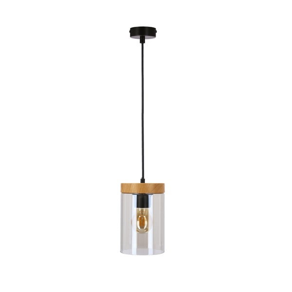 Czarno-naturalna lampa wisząca ze szklanym kloszem ø 12 cm Wels – Candellux Lighting
