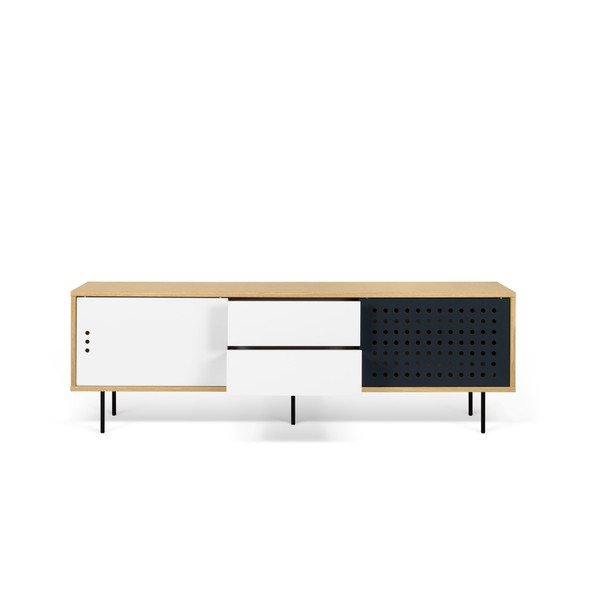 Szafka pod TV w kolorze dębu z czarno-białymi elementami TemaHome Dann Dots, dł. 201 cm-image-1